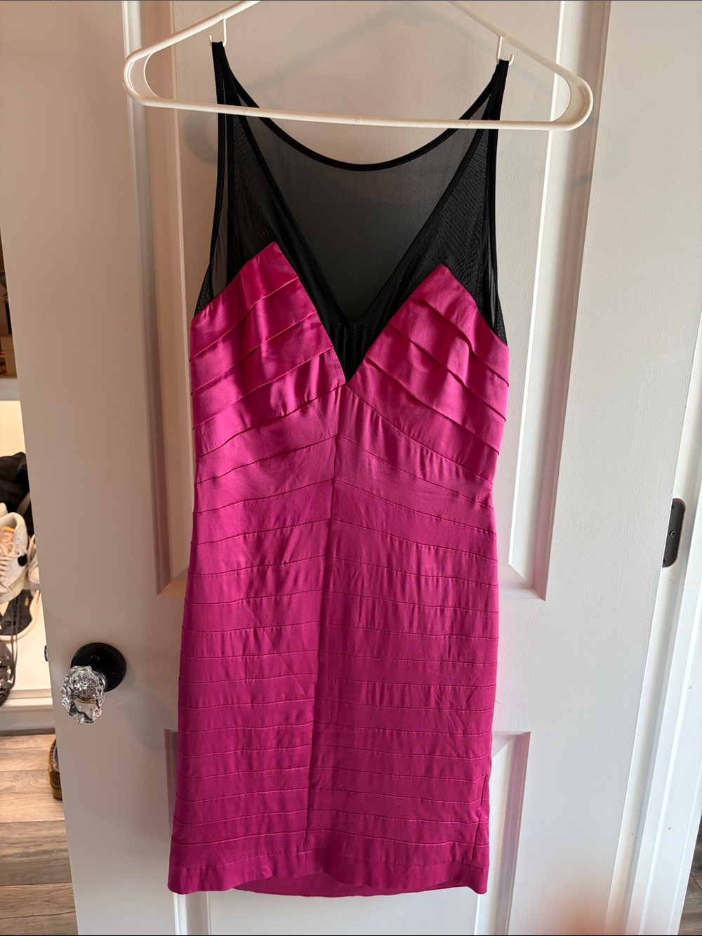 bebe Fuchsia Mini Dress with Black Mesh Yoke